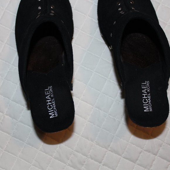 Michael Kors Black suede Leather Wood Heel Studded - Picture 5 of 12